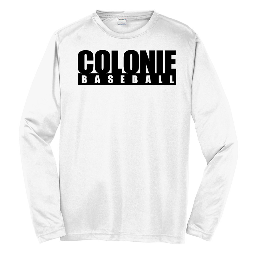 White Colonie Baseball Youth Long Sleeve Performance Cooling Tee
